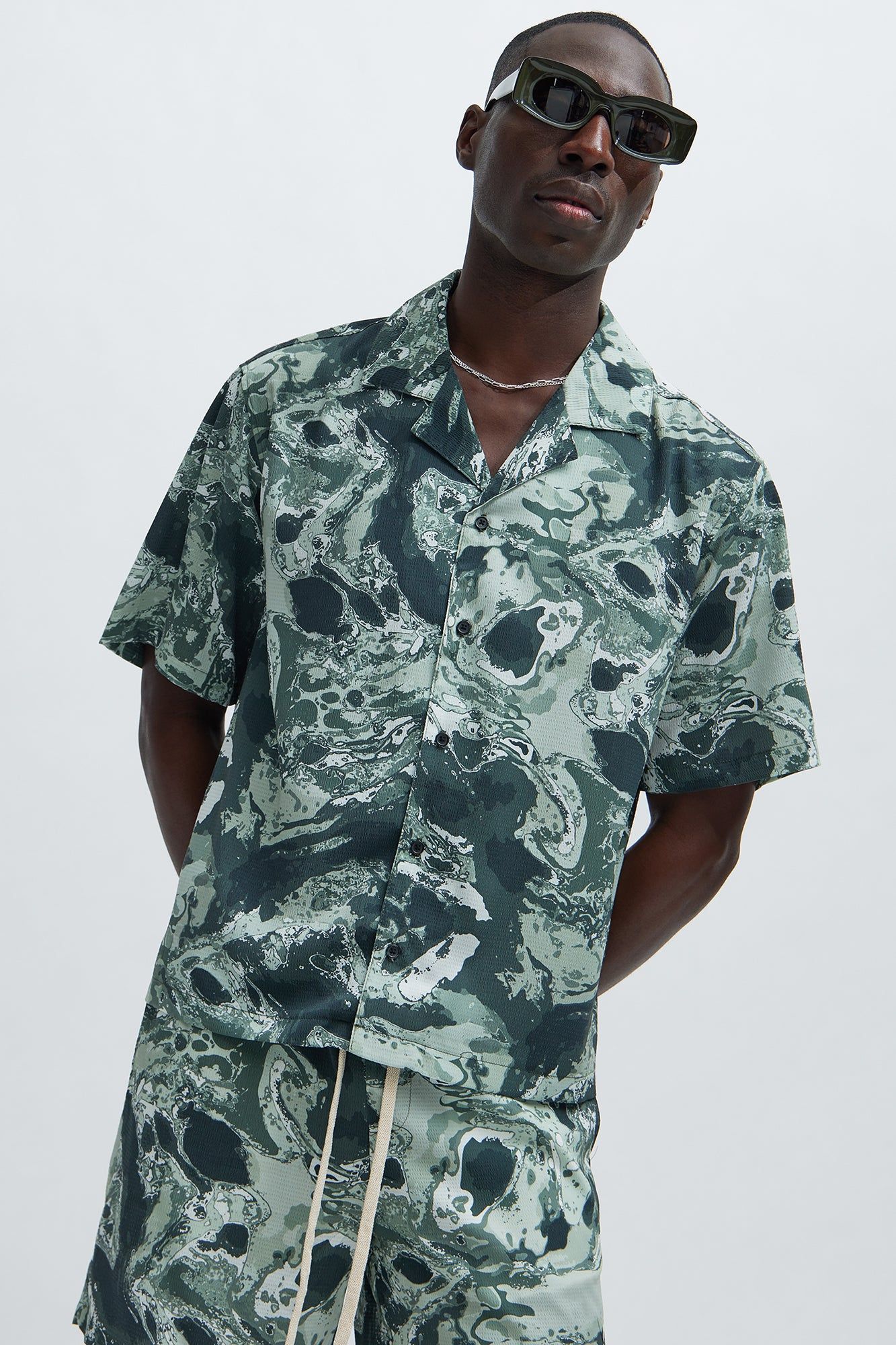 Caspian Textured Shirt - Black/combo sold by Fashion Nova