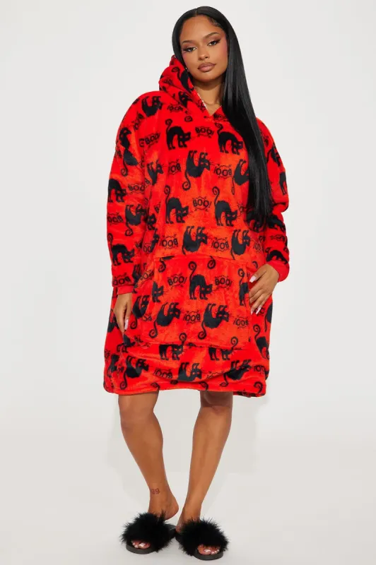 Spooky Cat Plush PJ Hoodie - Orange/combo made by Fashion Nova