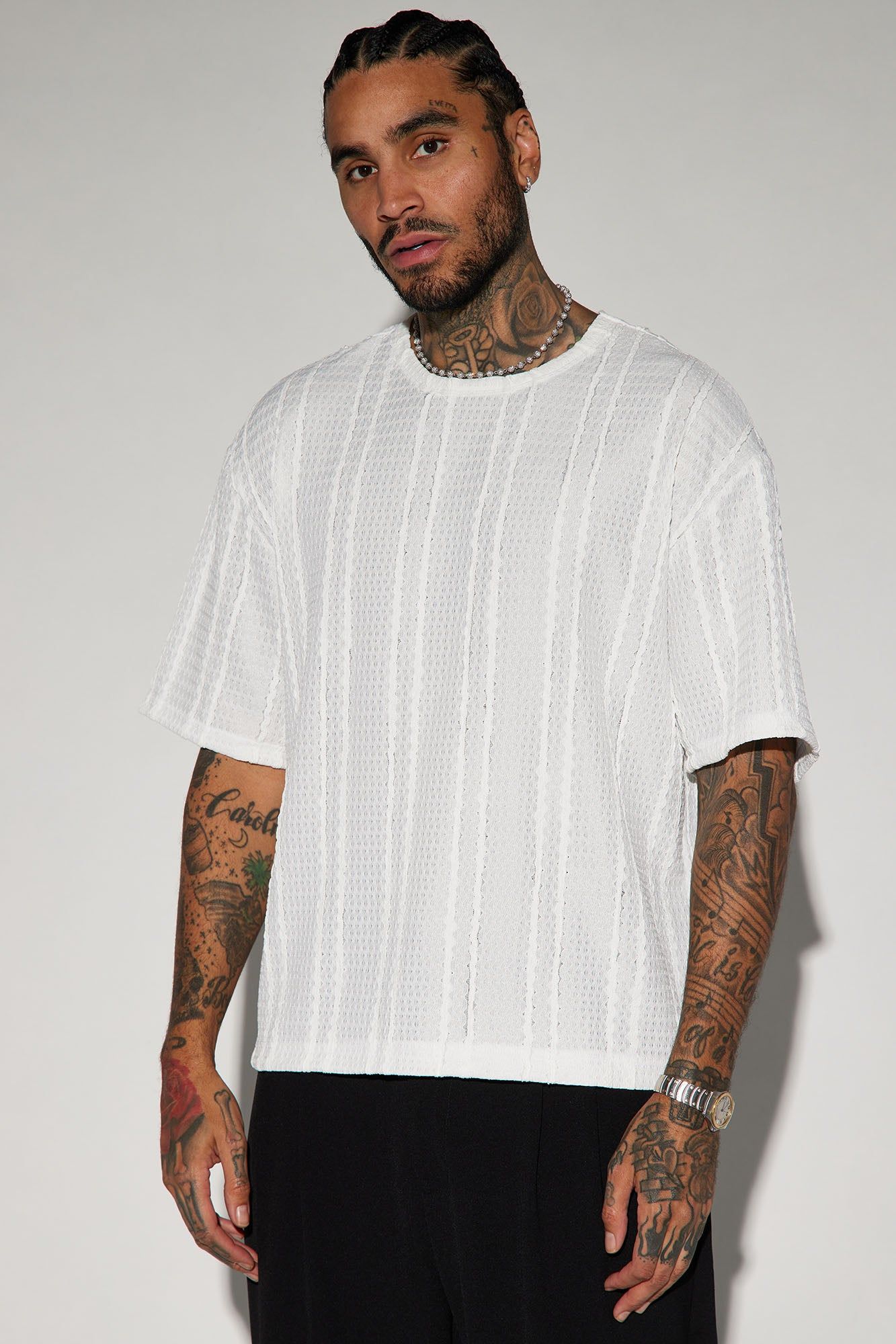 Samuel Textured Boxy Short Sleeve Tee - White sold by Fashion Nova