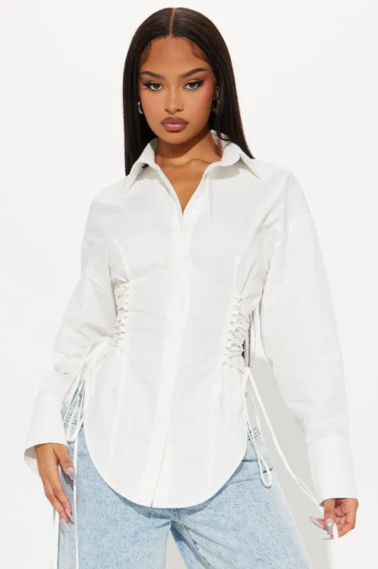 Too Cool Lace Up Shirt - White sold by Fashion Nova