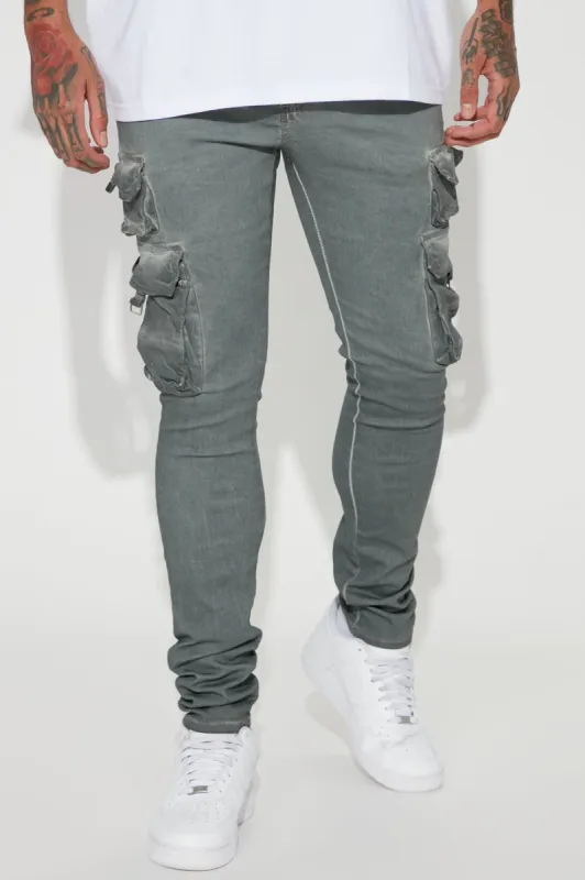 Loaded Stacked Skinny Cargo Jeans - Charcoal sold by Fashion Nova