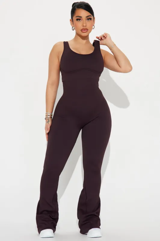 Sunrise Yoga Seamless Ribbed Active Jumpsuit - Chocolate sold by Fashion Nova