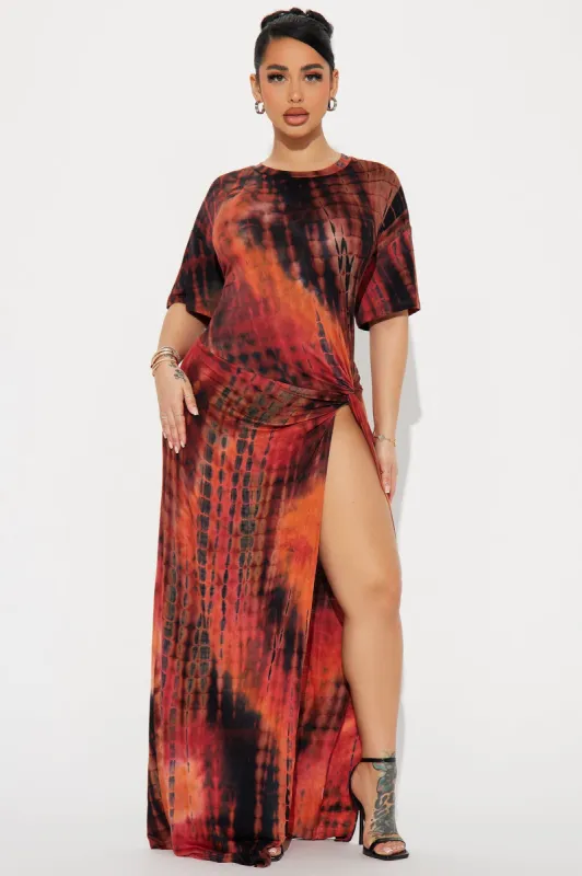 Malikai Tie Dye Maxi Dress - Rust sold by Fashion Nova