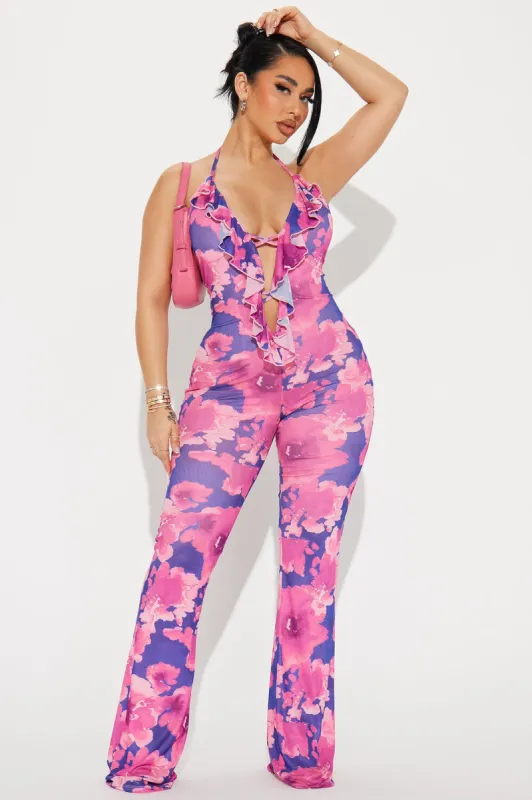 Sunbathing In Miami Jumpsuit - Fuchsia/combo sold by Fashion Nova
