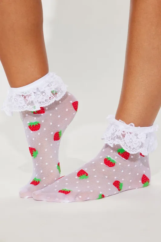 Sweet As A Strawberry Socks - White/combo sold by Fashion Nova