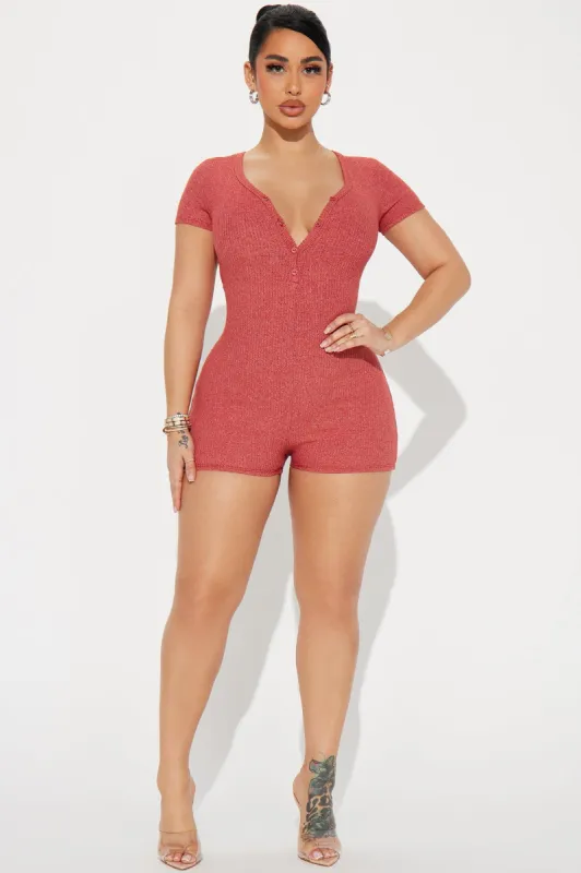 Up Til Dawn Short Sleeve Romper - Rust sold by Fashion Nova