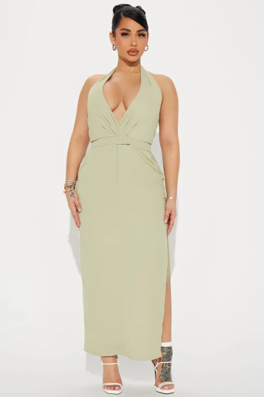 Adalee Twill Maxi Dress - Sage sold by Fashion Nova