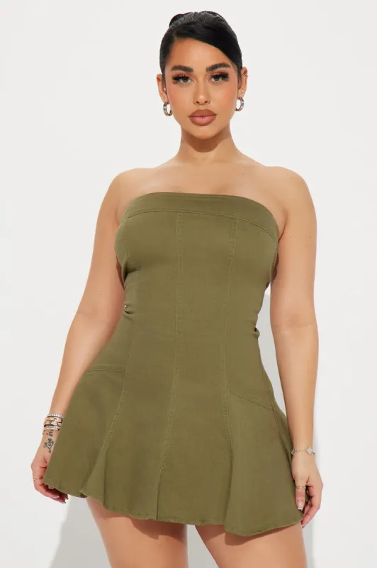 Miabelle Denim Mini Dress - Olive sold by Fashion Nova
