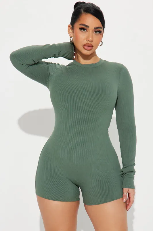 Maribel Snatched Romper - Olive 2 sold by Fashion Nova