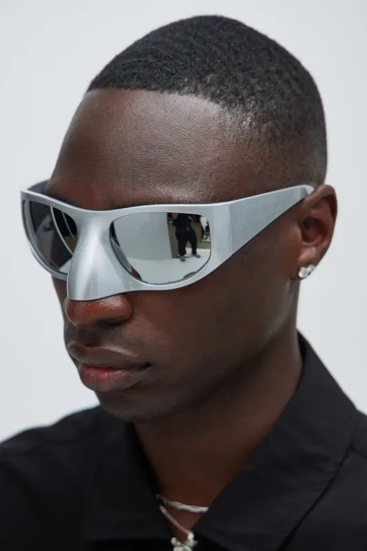 Behind The Mask Sunglasses - White/Silver sold by Fashion Nova