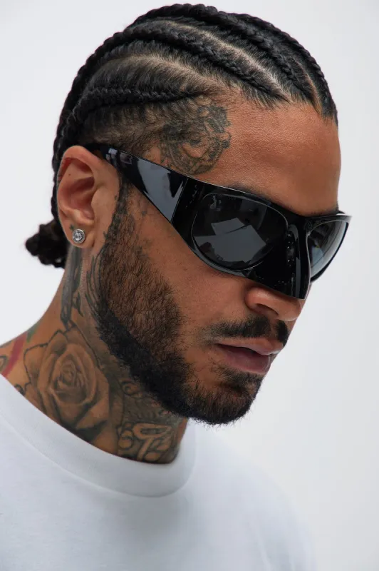 Behind The Mask Sunglasses - Black sold by Fashion Nova