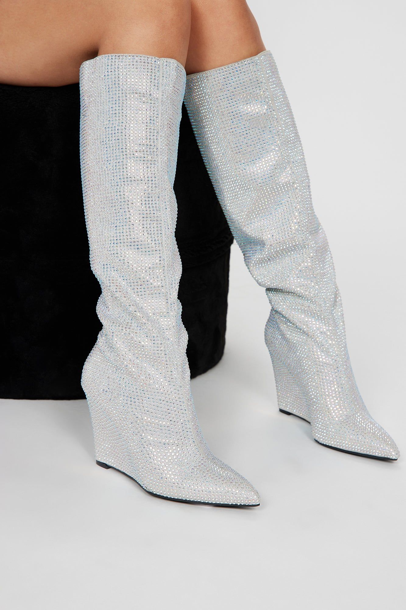 Dream Come True Knee High Boots - Silver sold by Fashion Nova