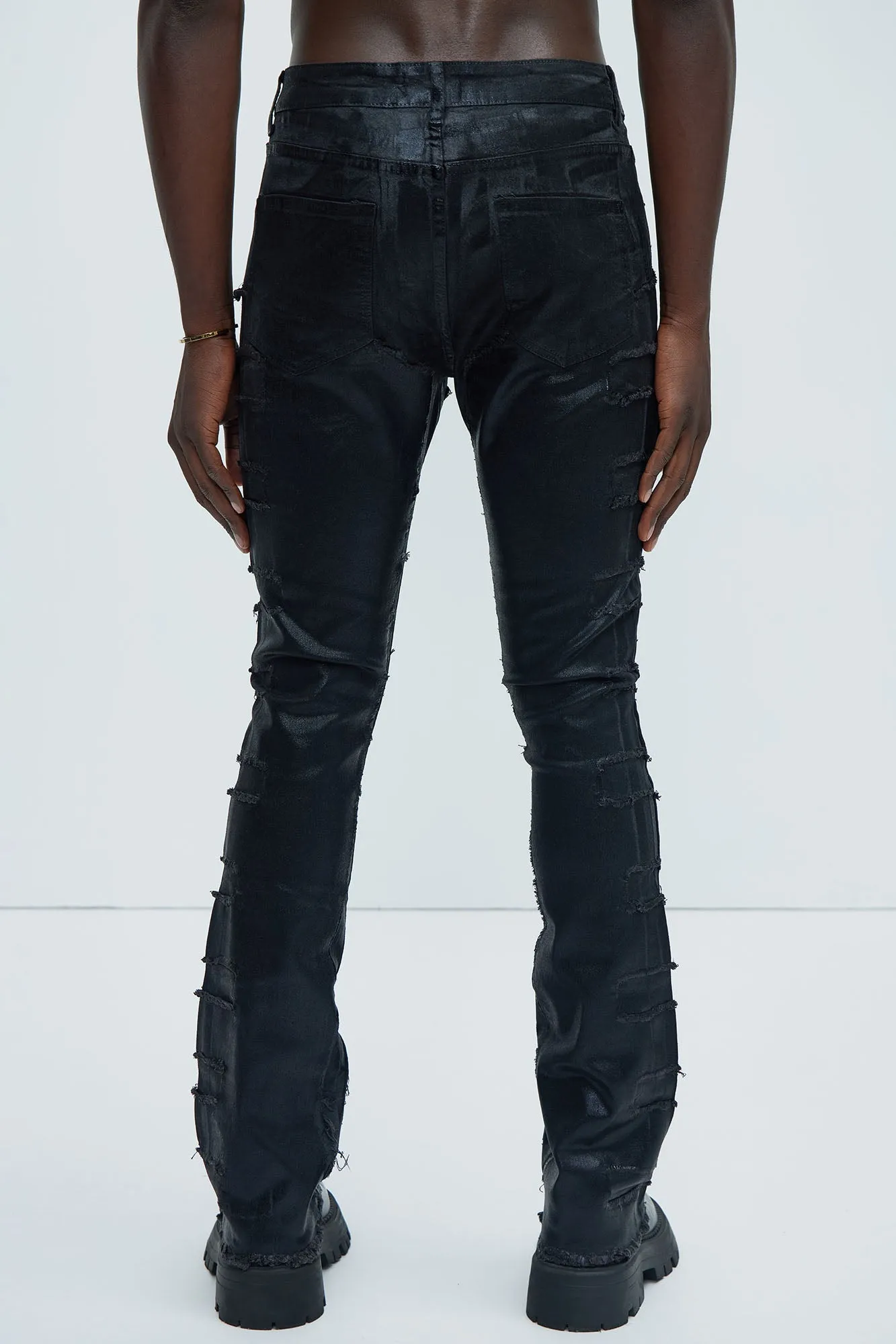 Foil Me Once Stacked Skinny Flare Pants - Black sold by Fashion Nova product image thumbnail 4