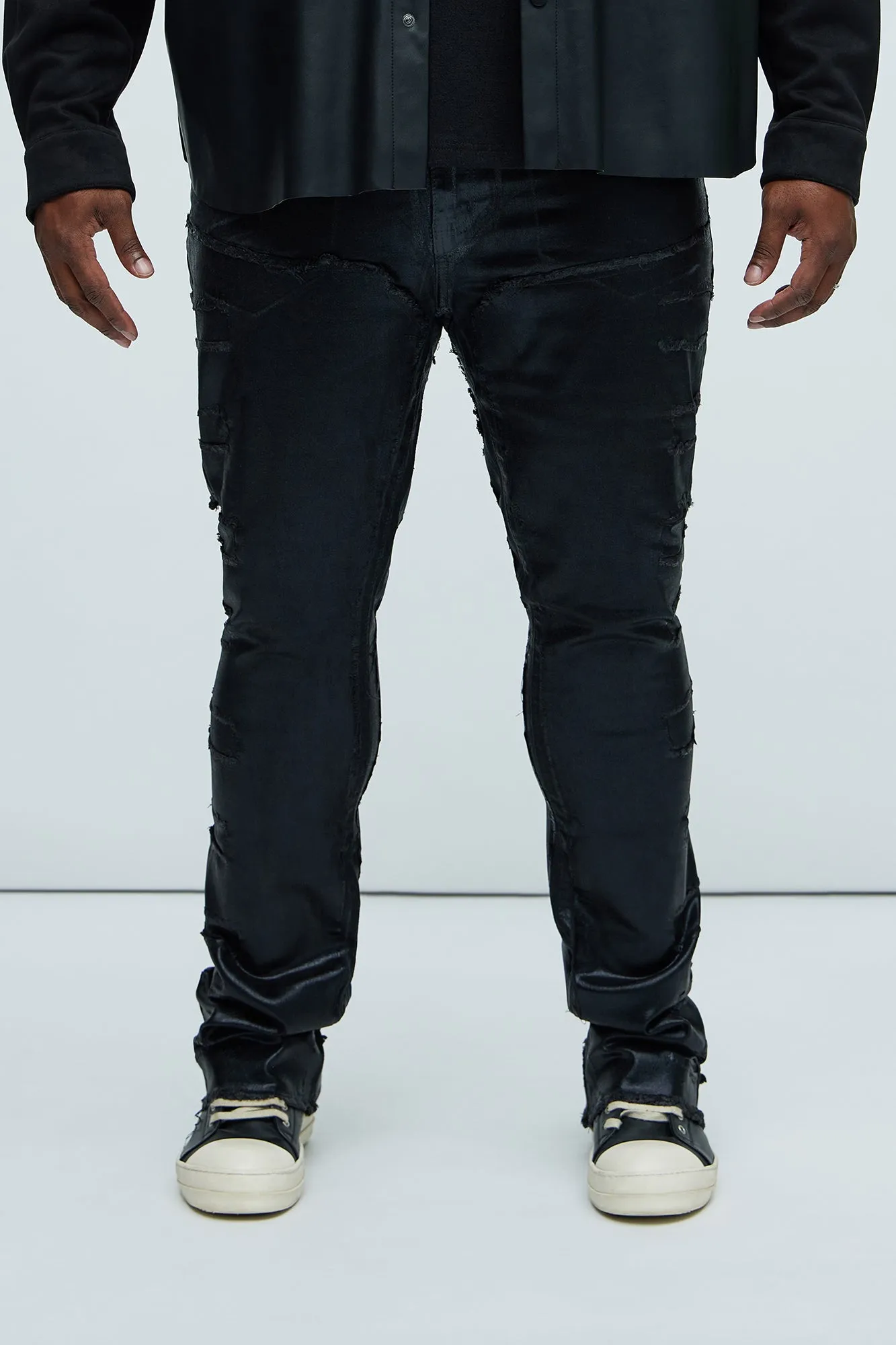 Foil Me Once Stacked Skinny Flare Pants - Black sold by Fashion Nova product image thumbnail 5