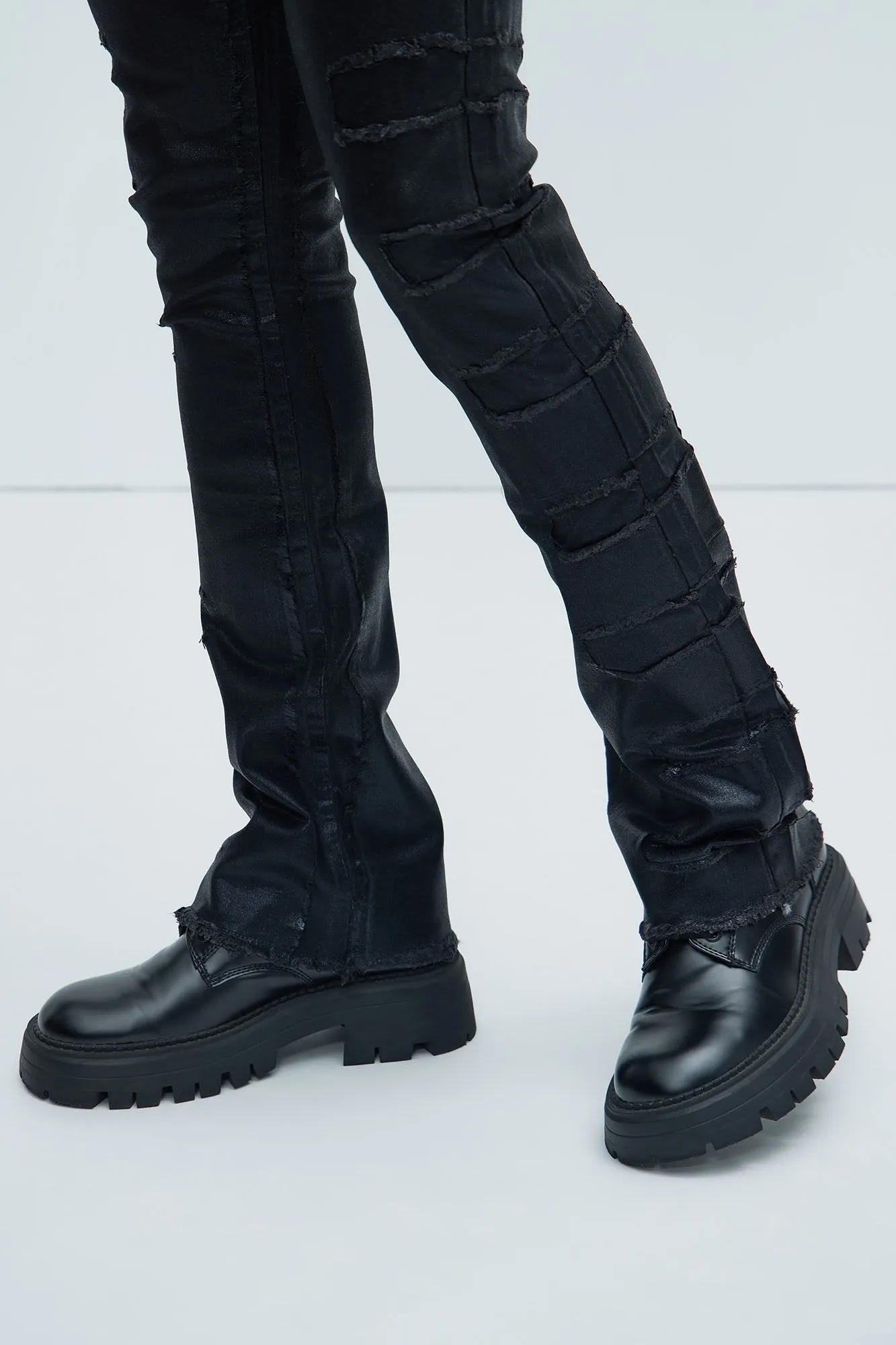 Foil Me Once Stacked Skinny Flare Pants - Black sold by Fashion Nova product image thumbnail 3