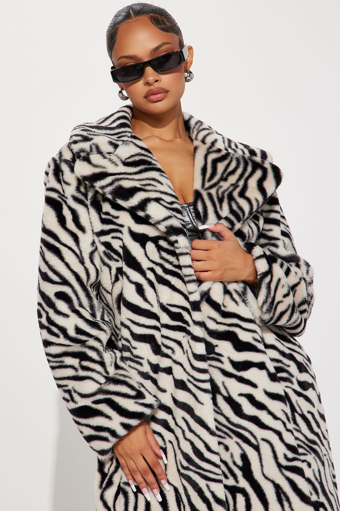 Wild Thing Zebra Faux Fur Coat - Black/White sold by Fashion Nova product image thumbnail 2