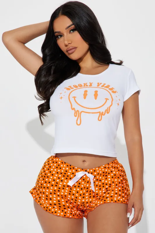 Here For The Spooky Vibes PJ Short Set - White/combo sold by Fashion Nova