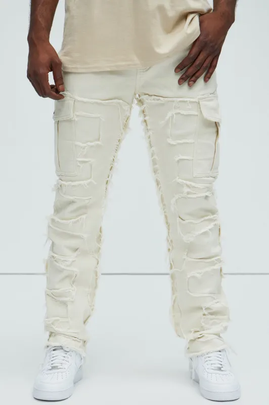 Got Me Distressed Cargo Straight Pants - Off White sold by Fashion Nova