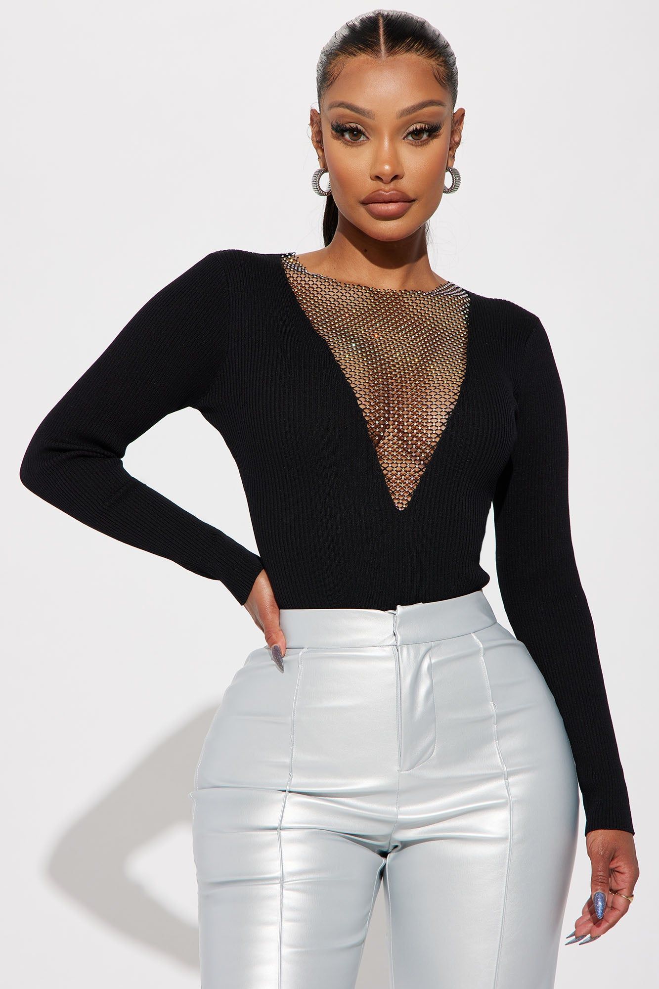 Camera Ready Rhinestone Bodysuit - Black sold by Fashion Nova product image thumbnail 3