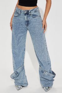 Calling It A Day Cuffed Straight Leg Jeans - Light Wash sold by Fashion Nova