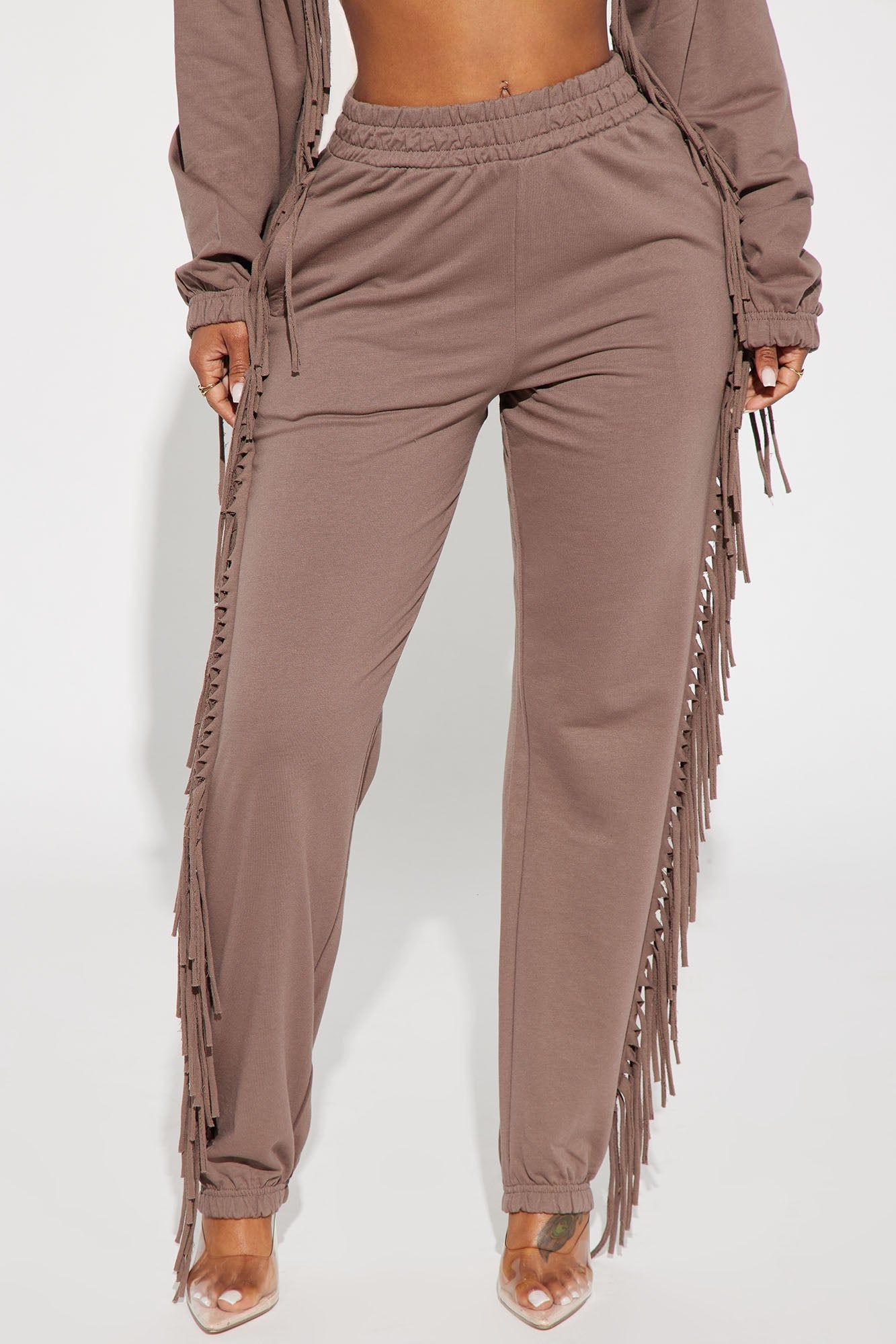 Addison Fringe French Terry Lounge Jogger - Taupe sold by Fashion Nova product image thumbnail 2