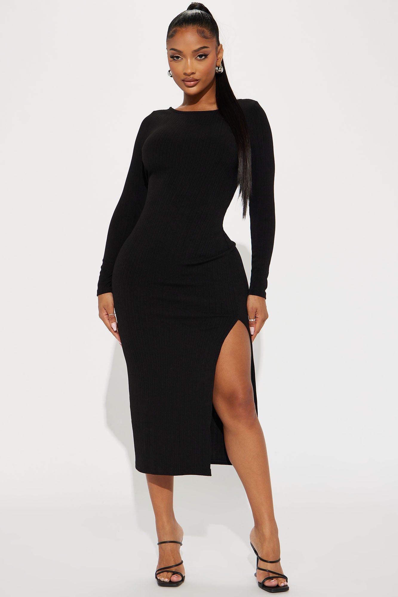 Victoria Ribbed Midi Dress - Black sold by Fashion Nova