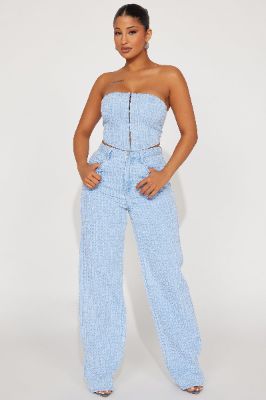 Something Blue Denim Pant Set - Light Wash sold by Fashion Nova