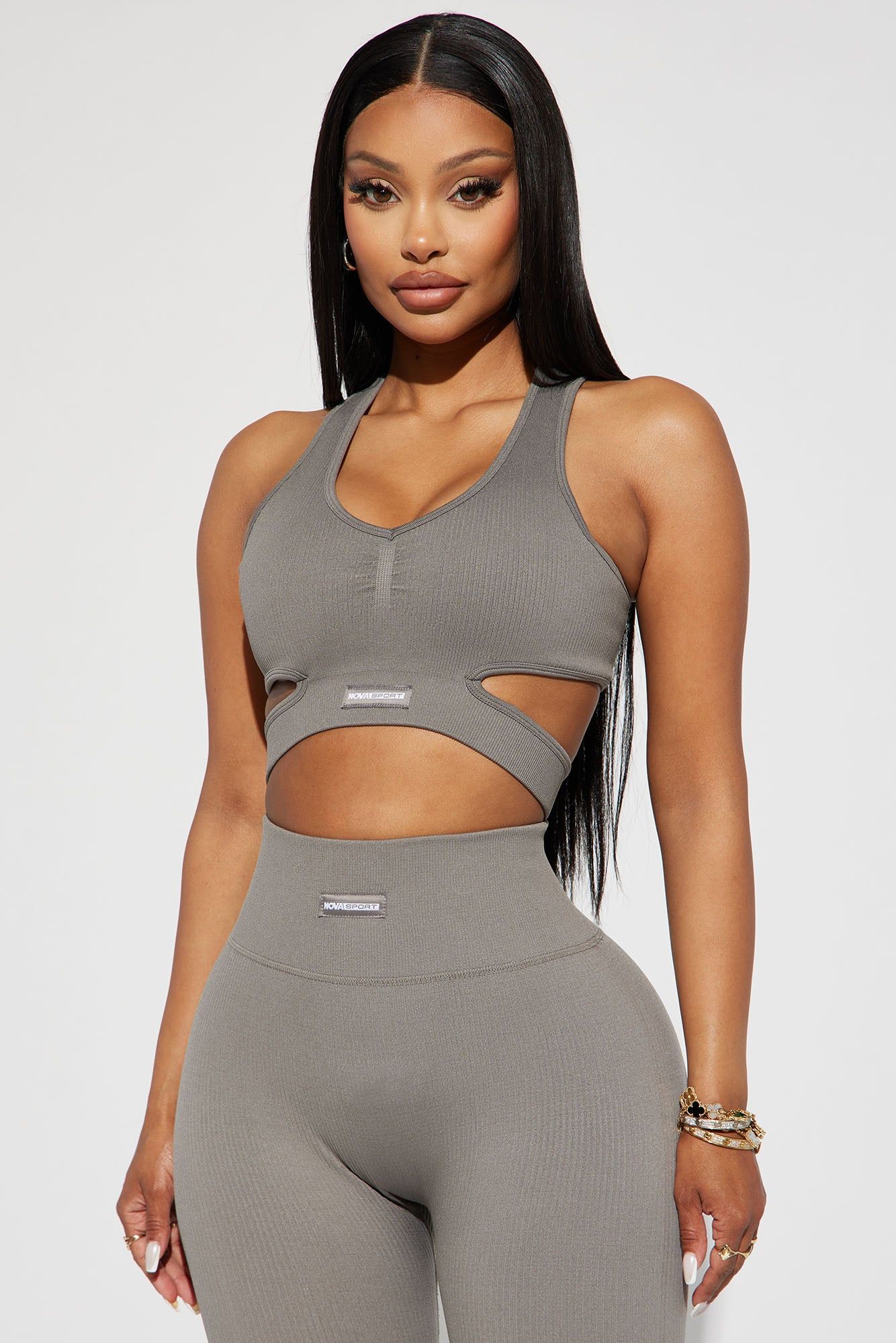 Roxane Ribbed Seamless Active Sports Bra - Charcoal sold by Fashion Nova