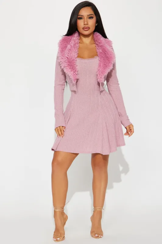 Josie 2 Piece Mini Dress Cardigan Set - Mauve sold by Fashion Nova