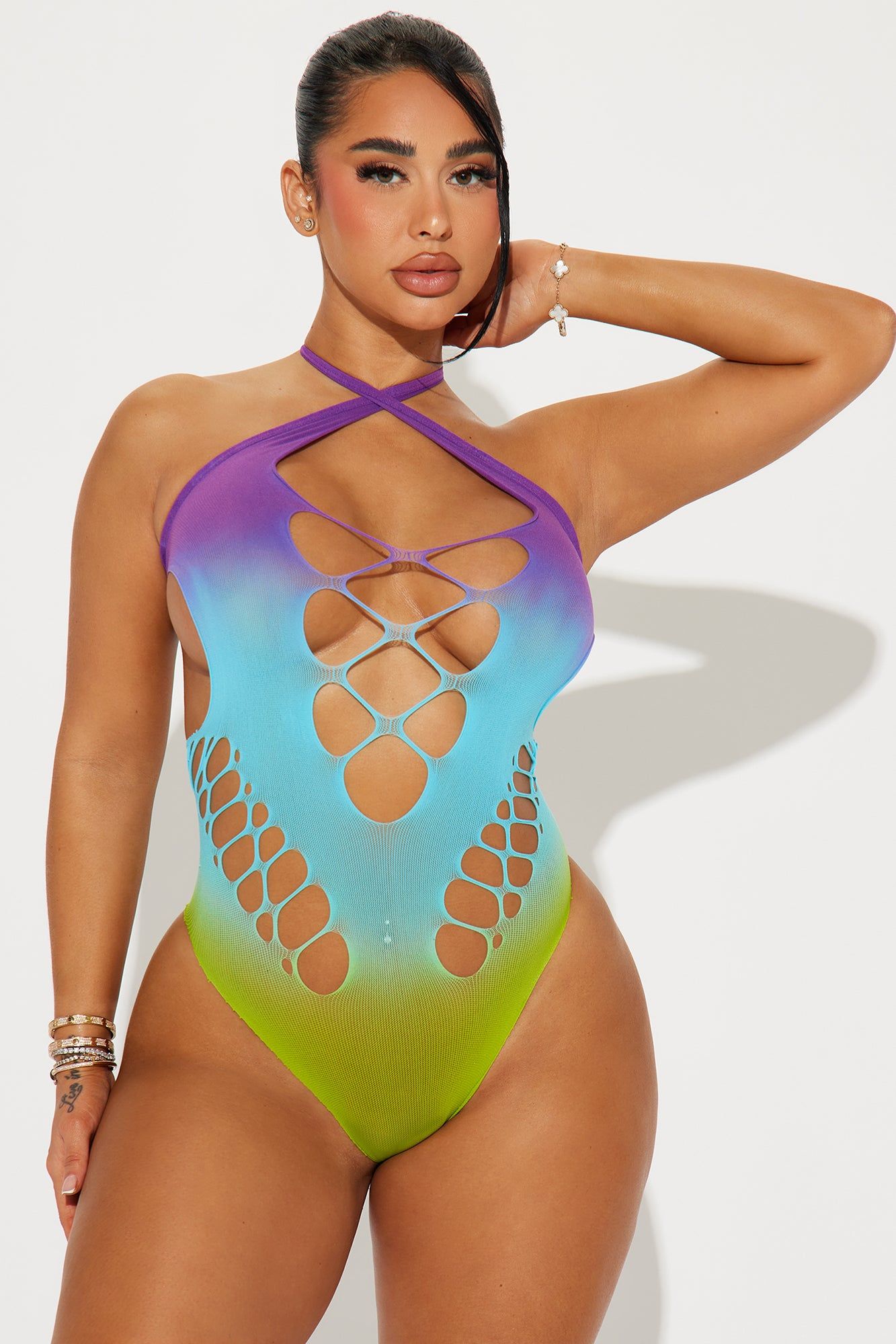 Hot Girl Season Bodystocking Teddy - Blue/combo sold by Fashion Nova