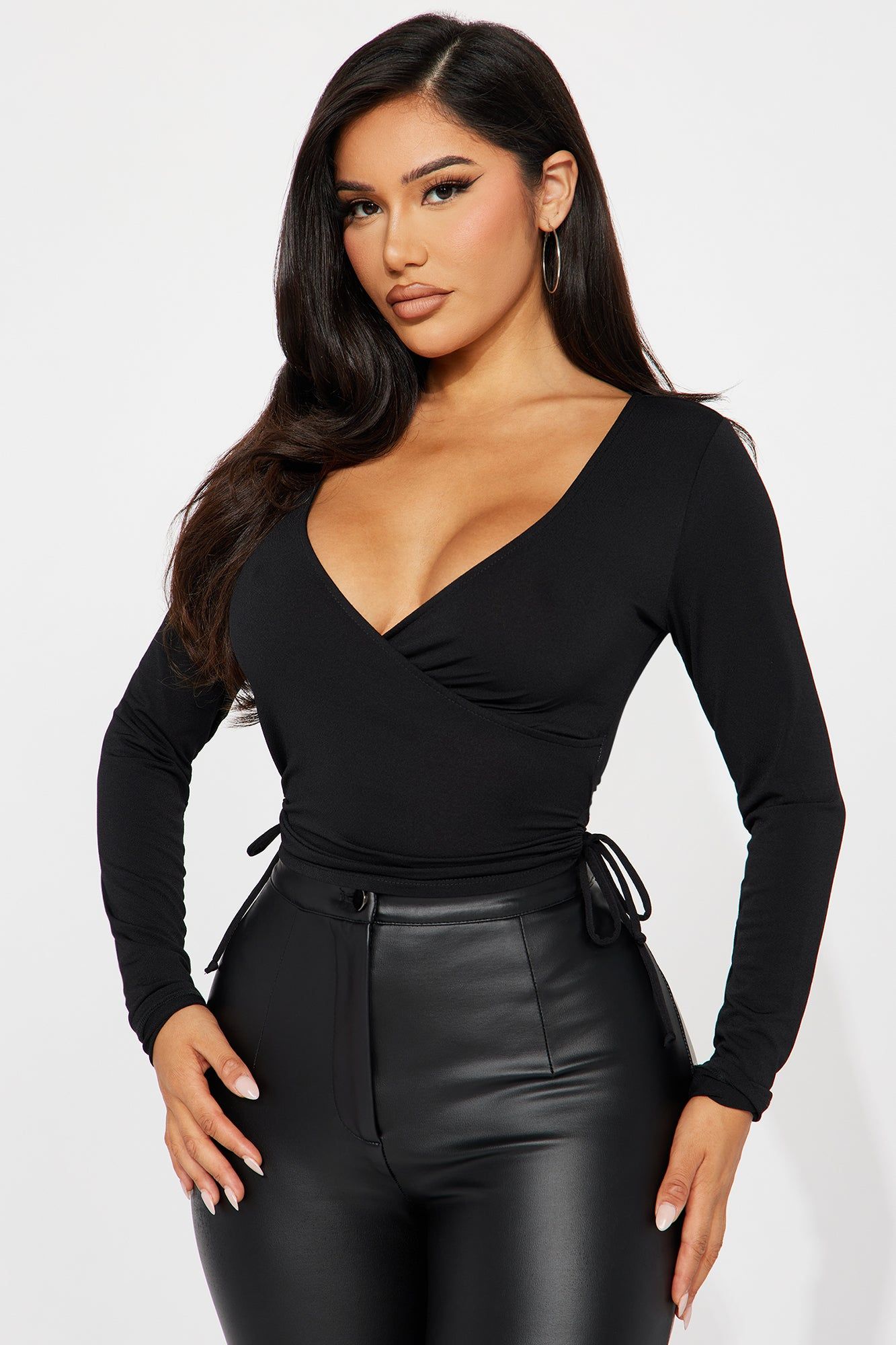 Shyann Surplice Top - Black sold by Fashion Nova