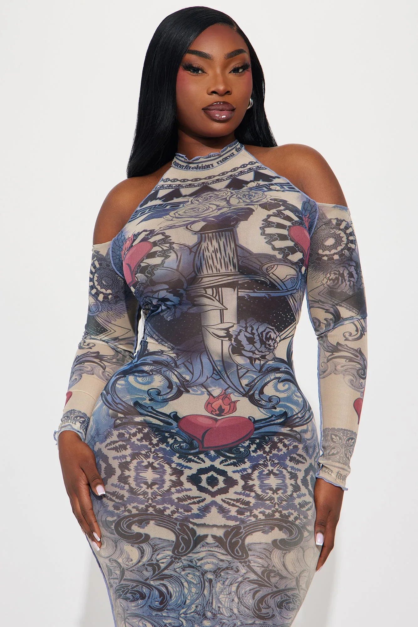 Whatchu Lookin At Mesh Maxi Dress - Blue/combo sold by Fashion Nova product image thumbnail 5