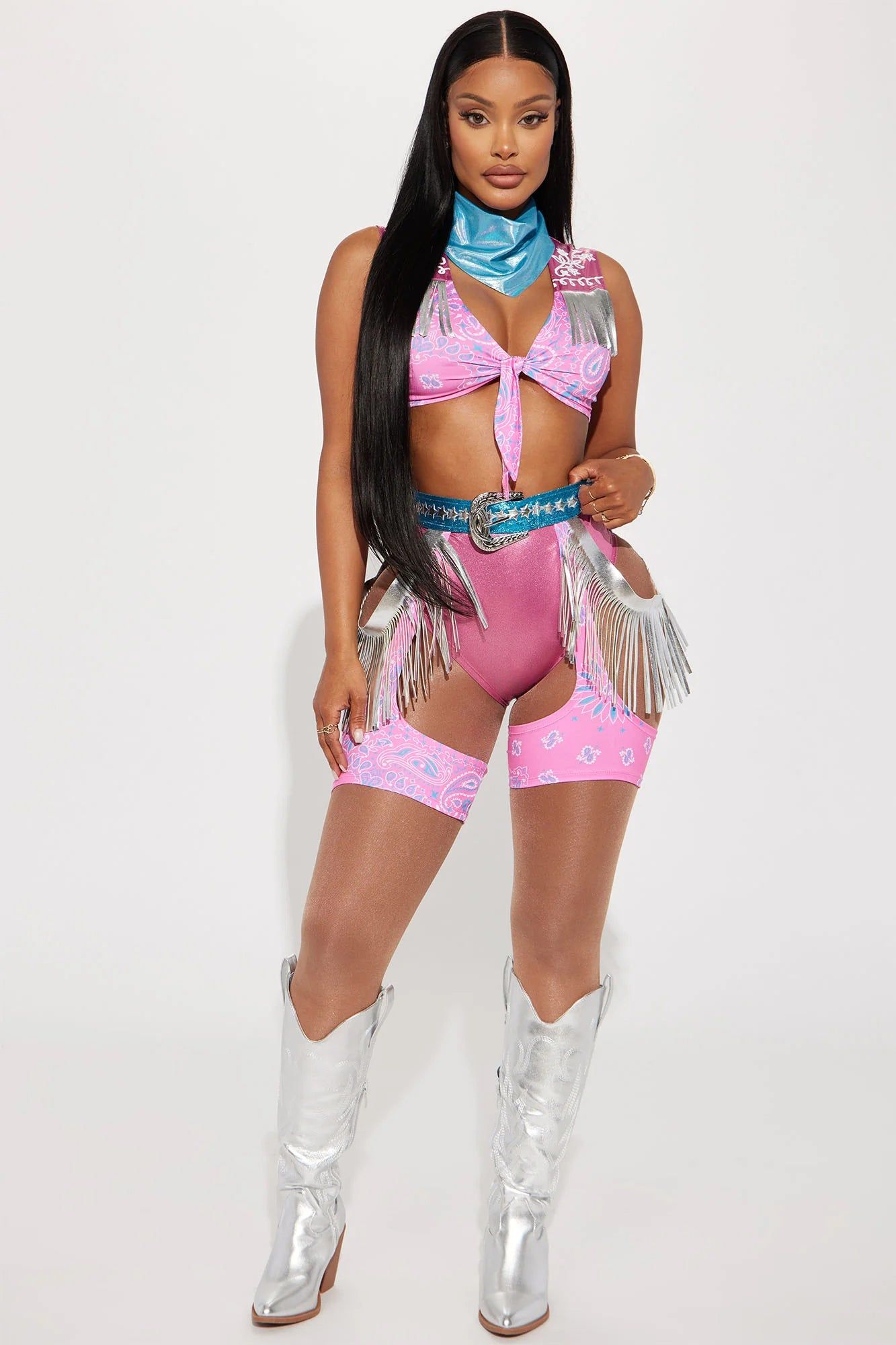 Spaced Out Cowgirl 4 Piece Costume Set - Pink/combo sold by Fashion Nova