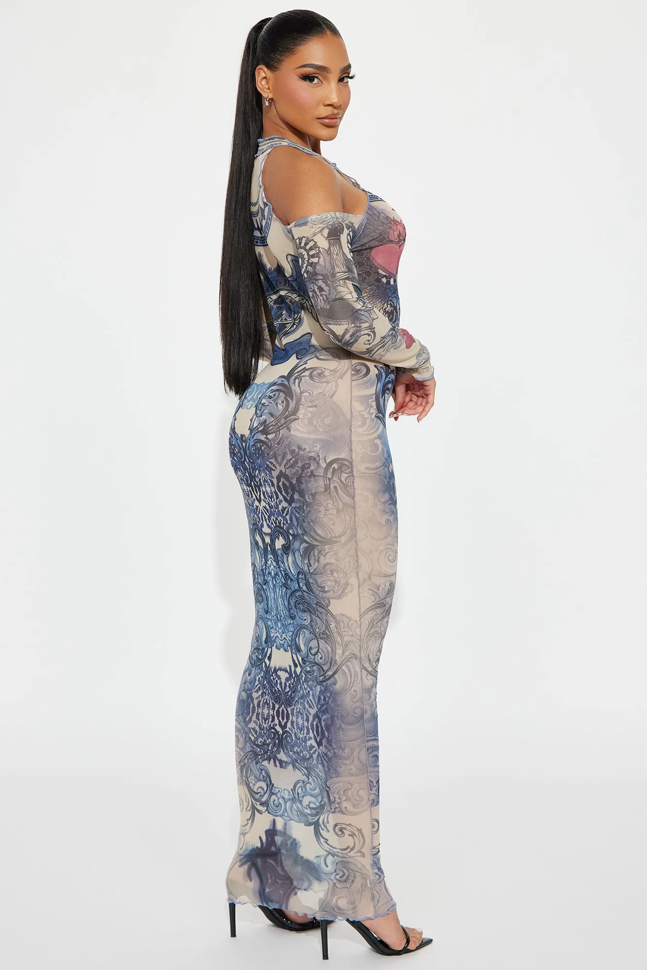 Whatchu Lookin At Mesh Maxi Dress - Blue/combo sold by Fashion Nova product image thumbnail 3