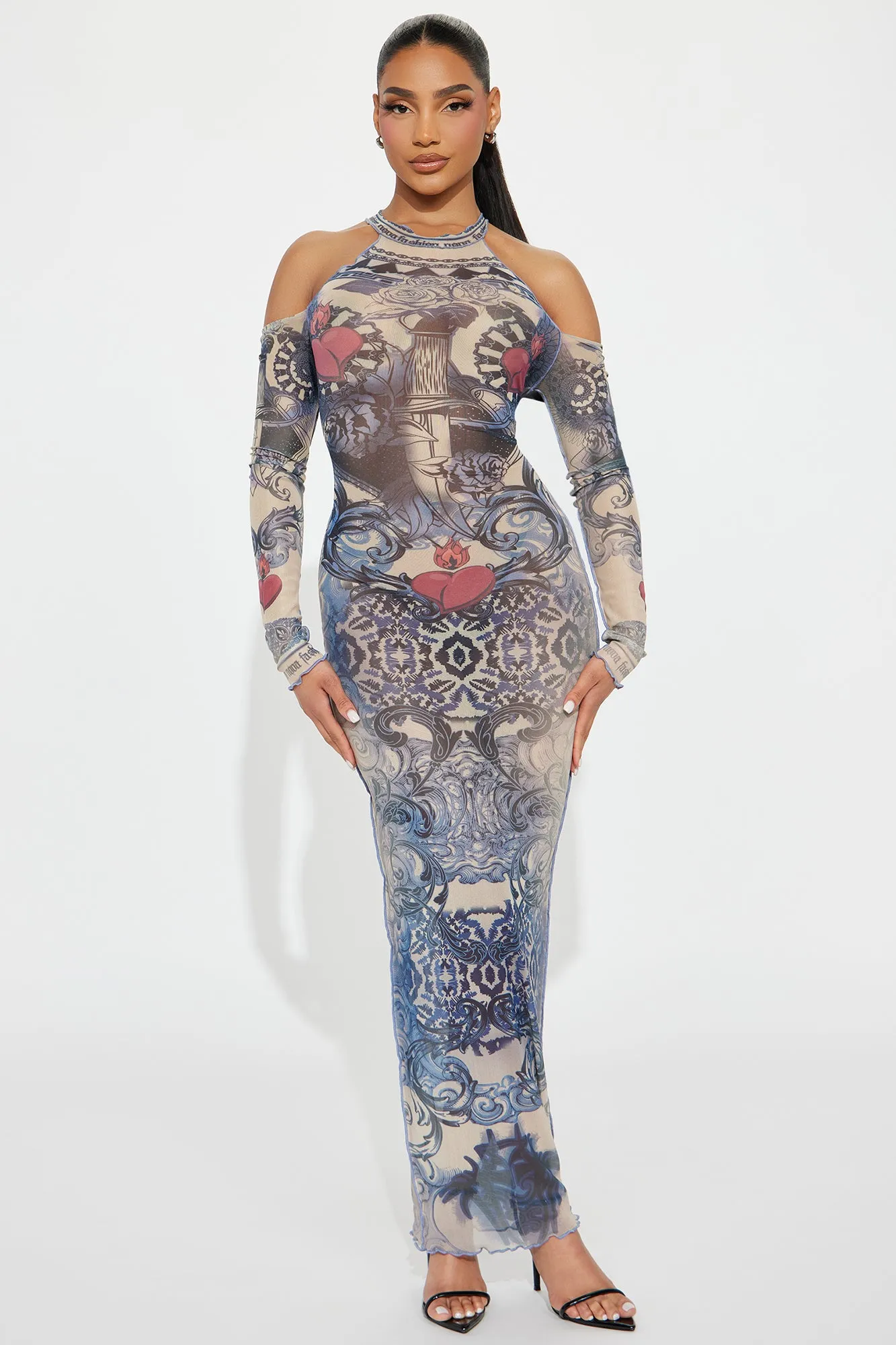 Whatchu Lookin At Mesh Maxi Dress - Blue/combo sold by Fashion Nova