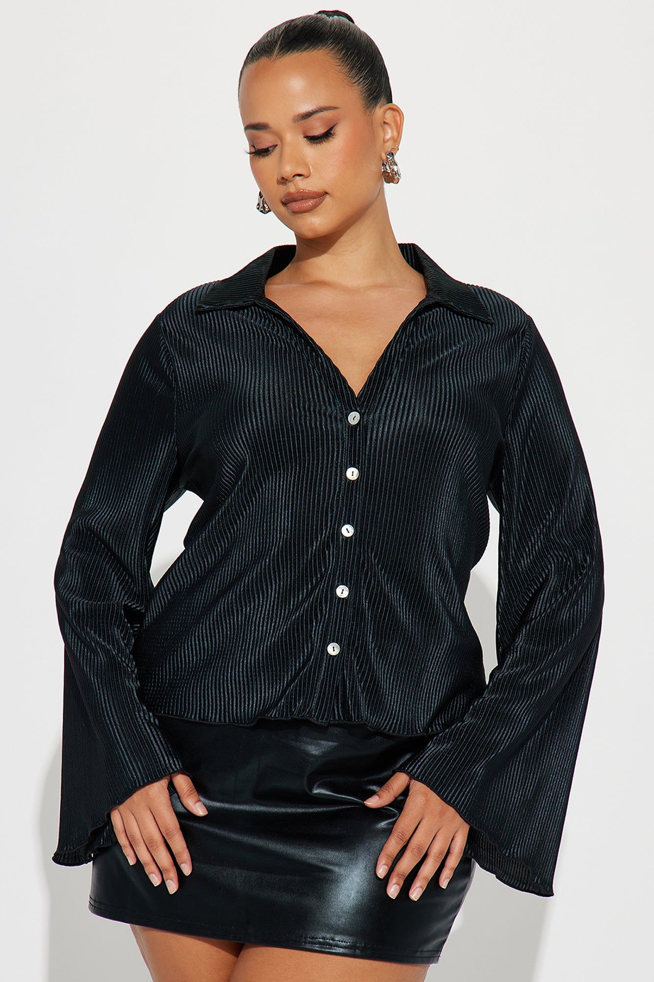 Angelina Plisse Shirt - Black sold by Fashion Nova product image thumbnail 4