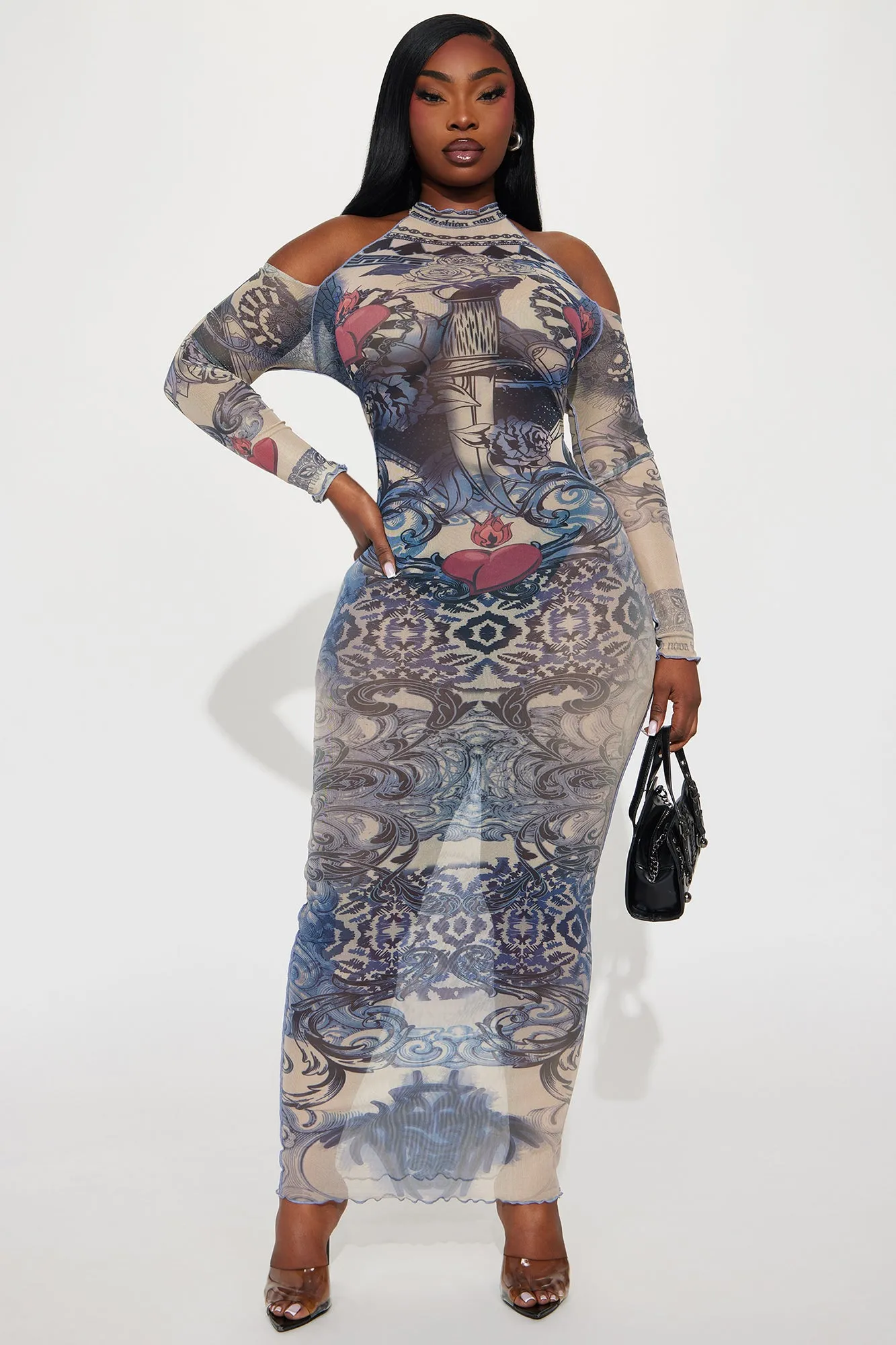 Whatchu Lookin At Mesh Maxi Dress - Blue/combo sold by Fashion Nova product image thumbnail 4