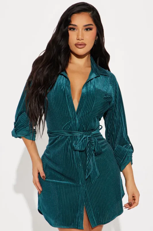 Jenni Velvet Mini Shirt Dress - Hunter sold by Fashion Nova