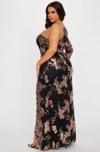 All Nighter Long Sleeve Sequin Gown - Black/Rose Gold sold by Fashion Nova