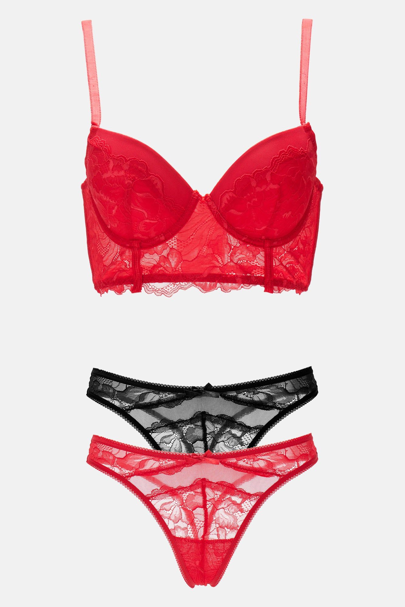 Watch You Switch Bra and 2 Panty Set - Red/Black sold by Fashion Nova