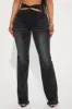 Just A Peek Cut Out Stretch Flare Jeans - Black Wash sold by Fashion Nova