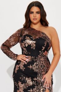 All Nighter Long Sleeve Sequin Gown - Black/Rose Gold sold by Fashion Nova