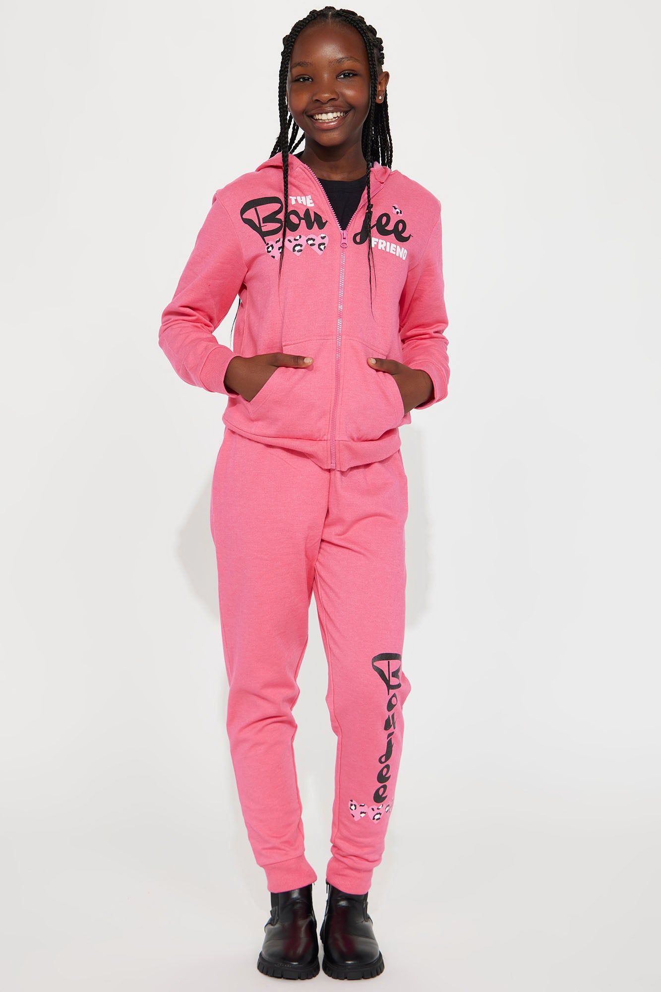 Mini Boujee Fleece Jogger Set - Hot Pink sold by Fashion Nova