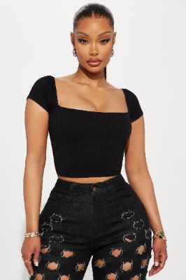 Savana Square Neck Top - Black sold by Fashion Nova