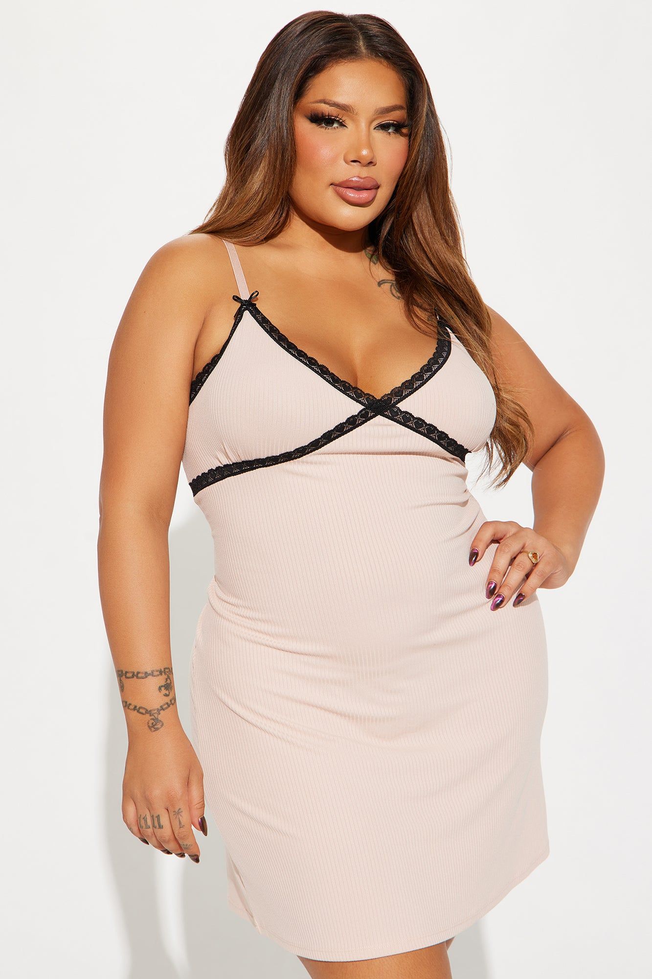 Staying In Bed PJ Cami Sleep Dress - Mocha sold by Fashion Nova product image thumbnail 4