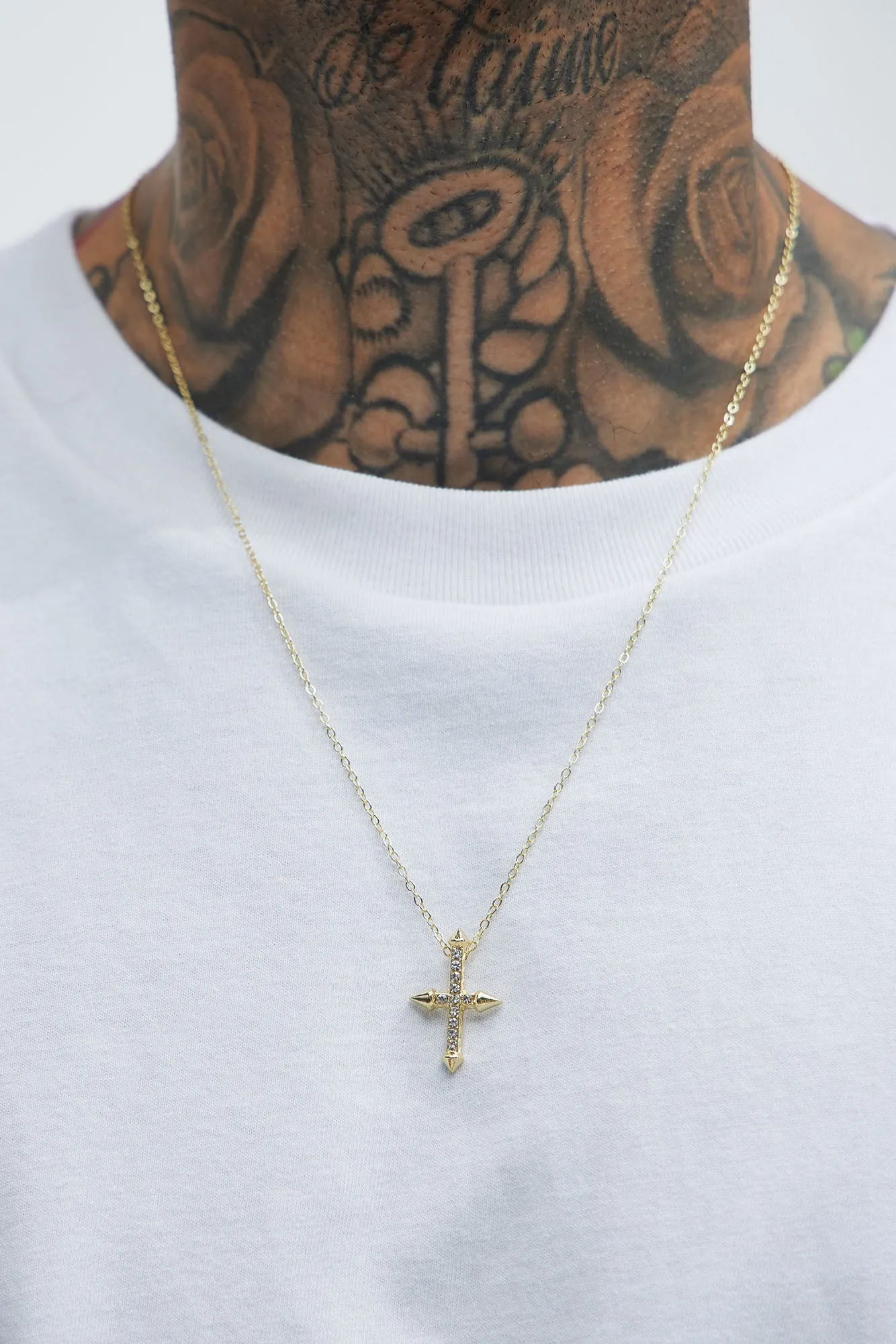 Iced Out Spiked Cross Necklace - Gold sold by Fashion Nova
