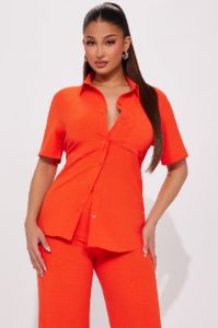 Makenzie Short Sleeve Pant Set - Orange sold by Fashion Nova