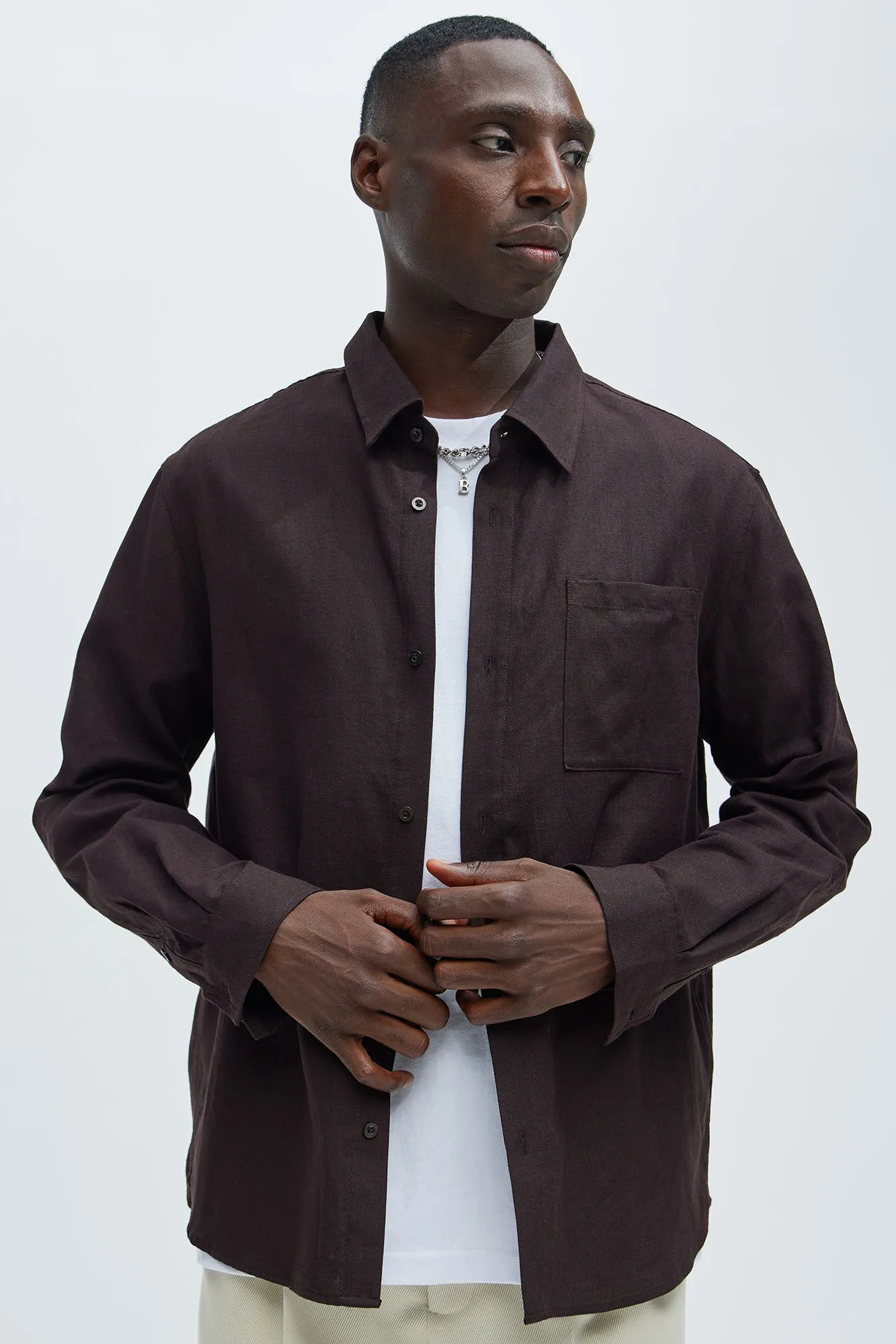 Bahamas Linen Long Sleeve Shirt - Brown sold by Fashion Nova