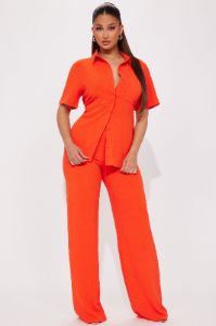 Makenzie Short Sleeve Pant Set - Orange sold by Fashion Nova