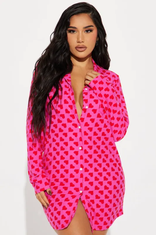Surrounded By Love PJ Sleep Shirt - Hot Pink/combo sold by Fashion Nova